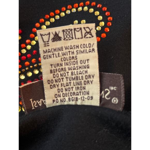 Bling Bling Artwear Rhinestone Black 3/4 Sleeve Shirt M Turkey Thanksgiving Fun - Picture 7 of 11